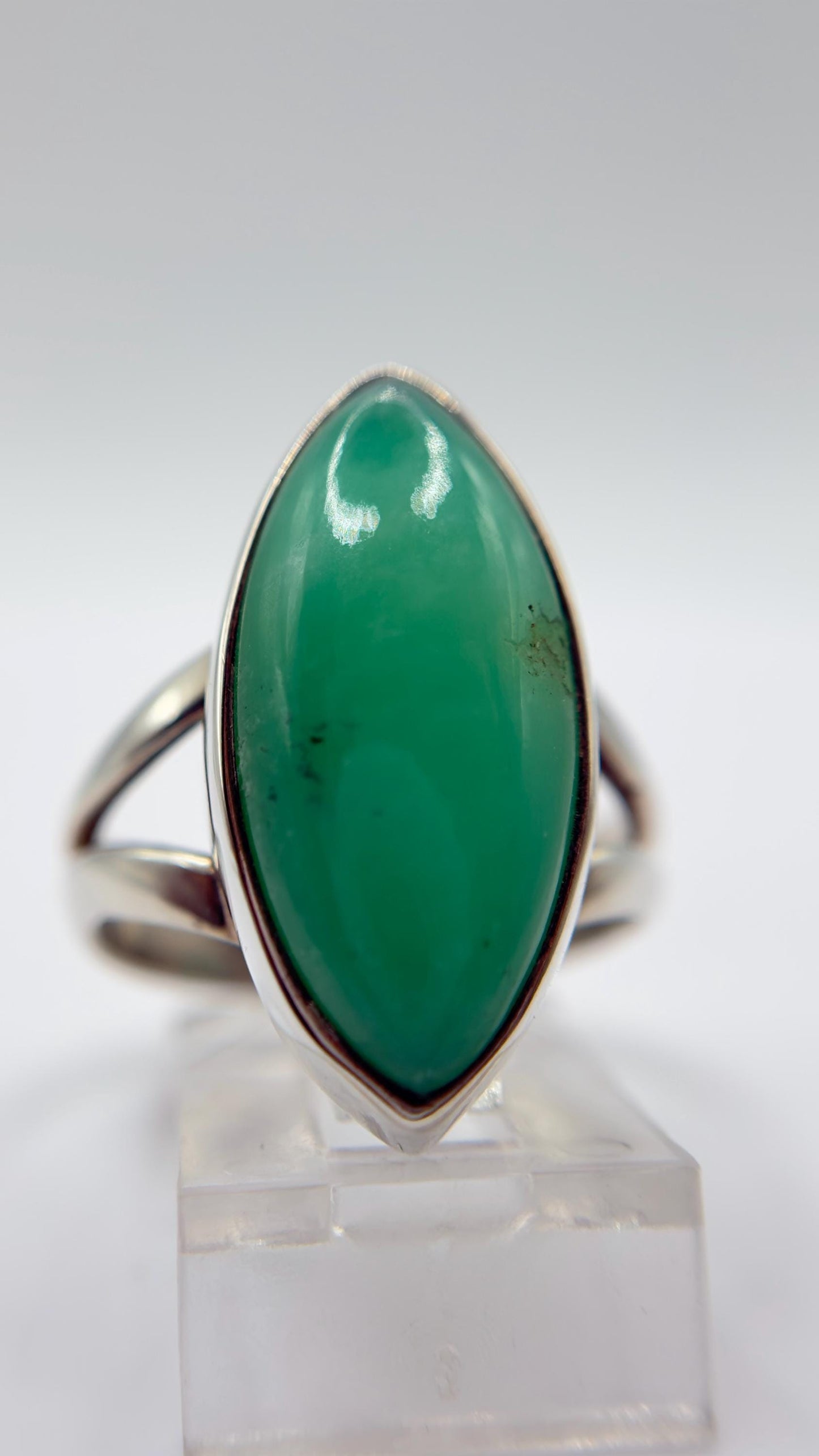 Chrysoprase Marquise Ring – Natural Green Chalcedony Sterling Silver Jewelry - Size 7