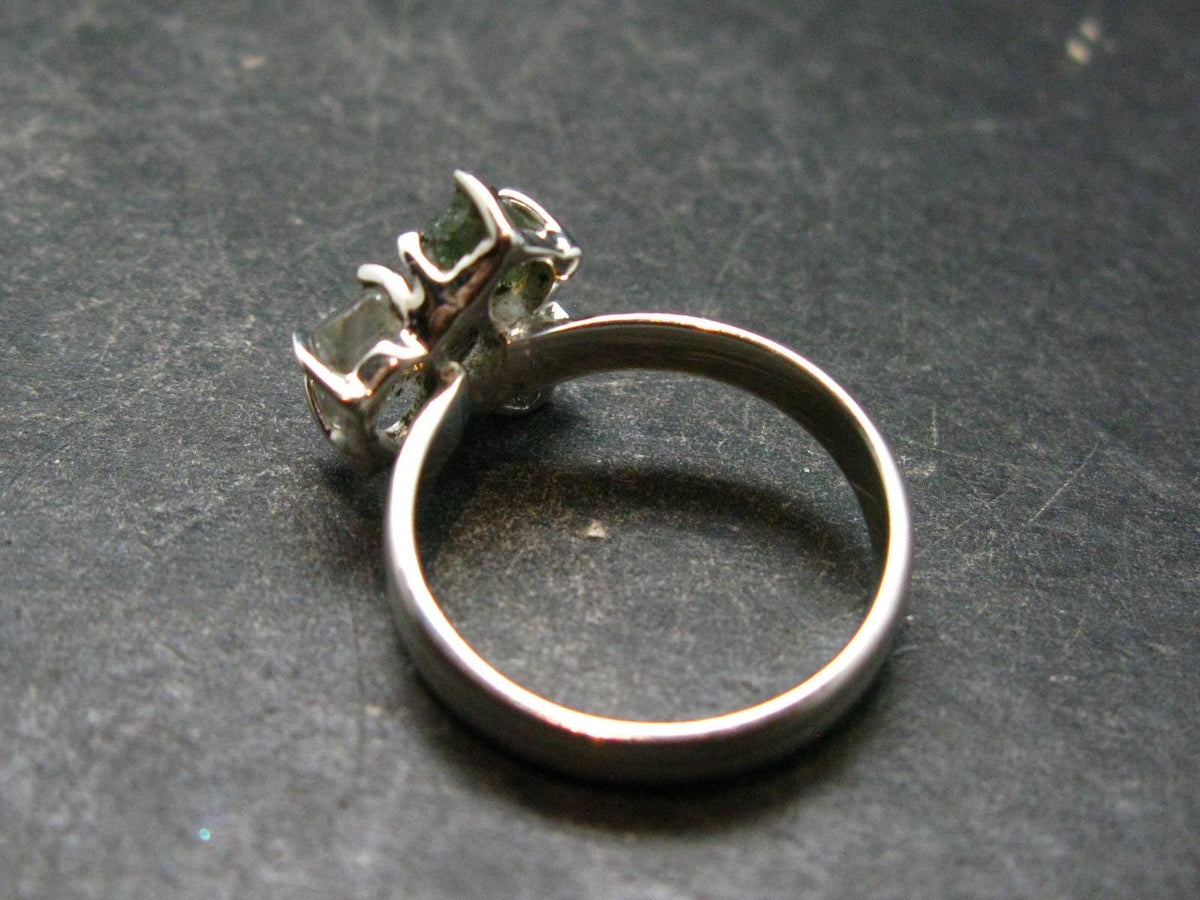 Moldavite Herkimer Meteorite Sterling Silver Ring From Czech Republic - Size 8 - 4.33 Grams