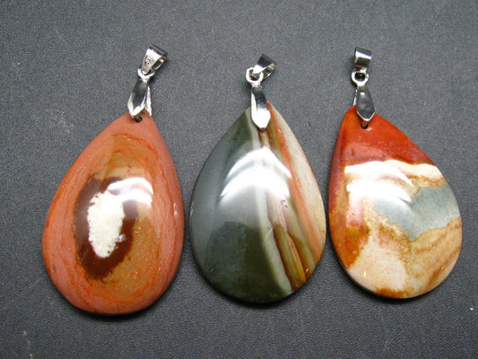 Lot of 3 Natural Multicolored Polychrome Jasper Pendant from Madagascar