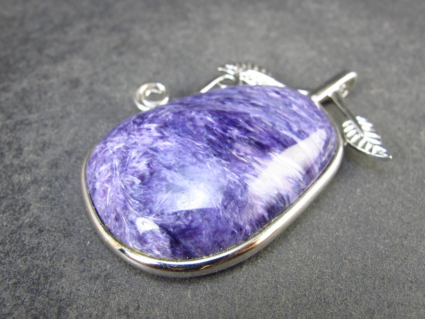 Rare High-Quality Charoite Pendant in SS From Russia - 1.7" - 12.9 Grams