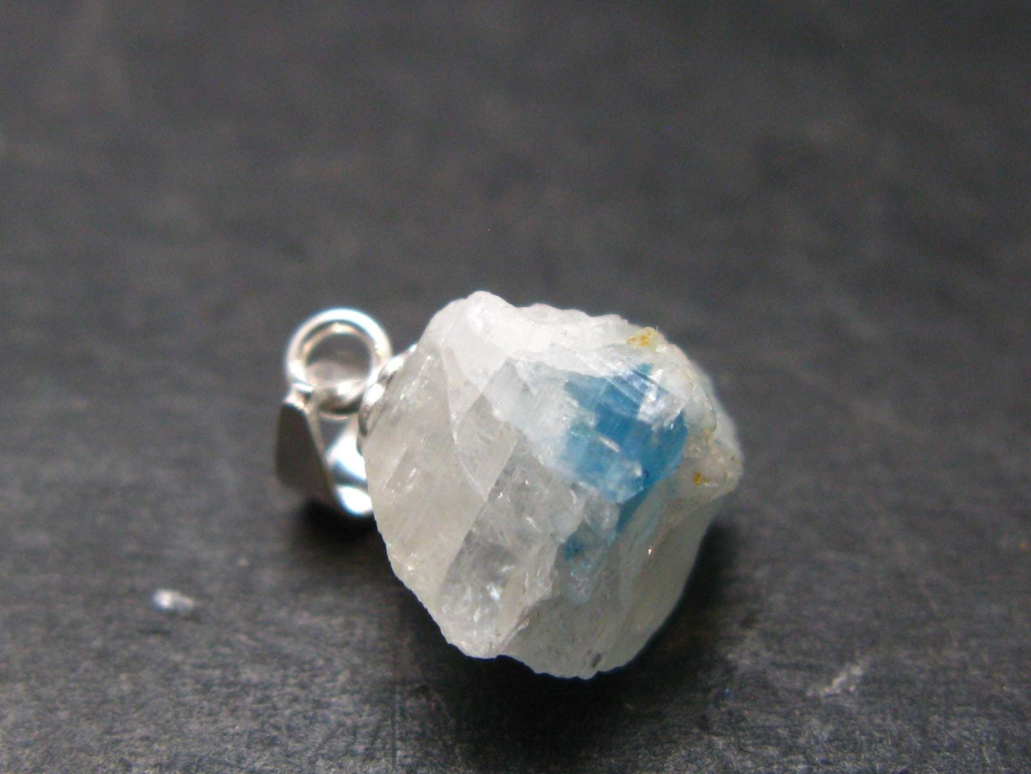 Rare Raw Blue Euclase Gem Crystal Silver Pendant from Zimbabwe - 0.5" - 1.10 Grams