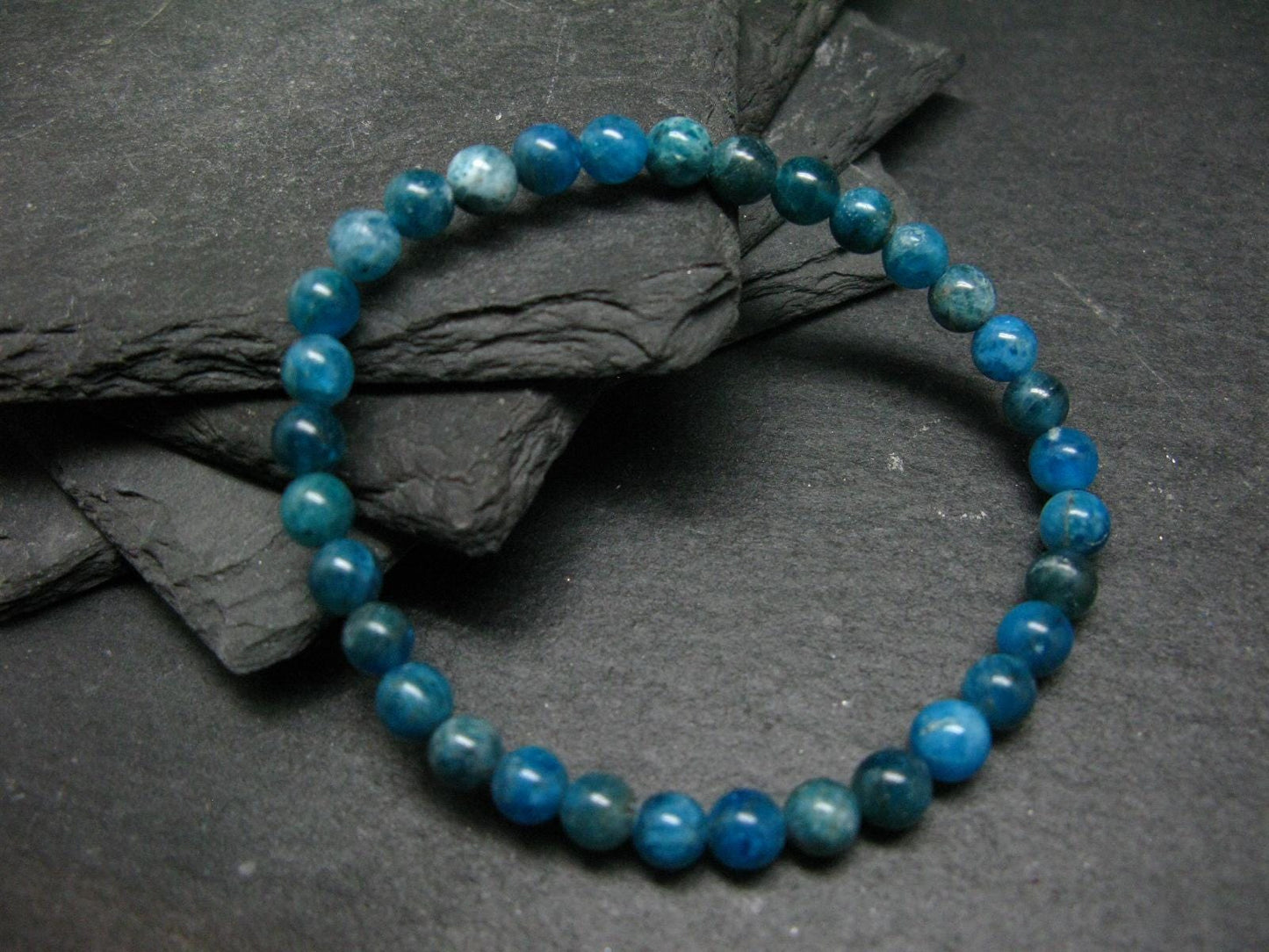 Neon Blue Apatite Genuine Bracelet ~ 7 Inches ~ 6mm Round Beads