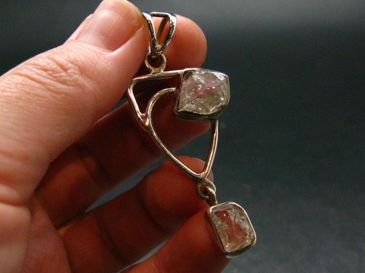 Fine Natural Herkimer Diamond Silver Pendant From New York - 2.2" - 6.16 Grams