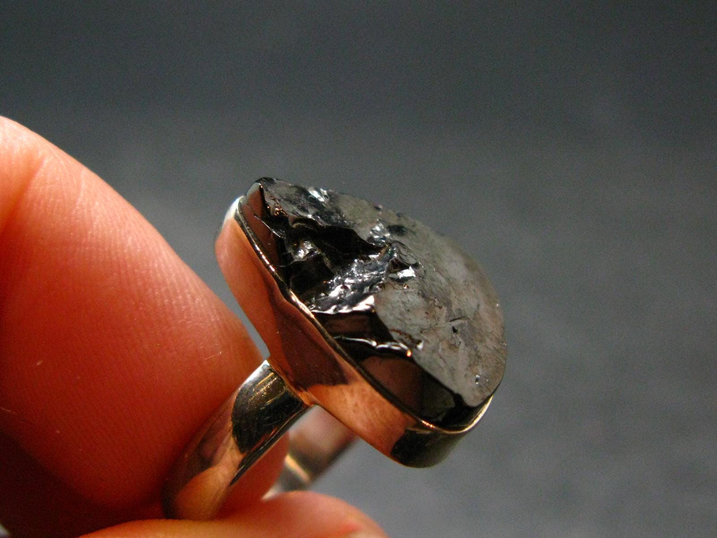 Unpolished Elite Shungite Silver Ring from Russia - Size 7 - 4.59 Grams