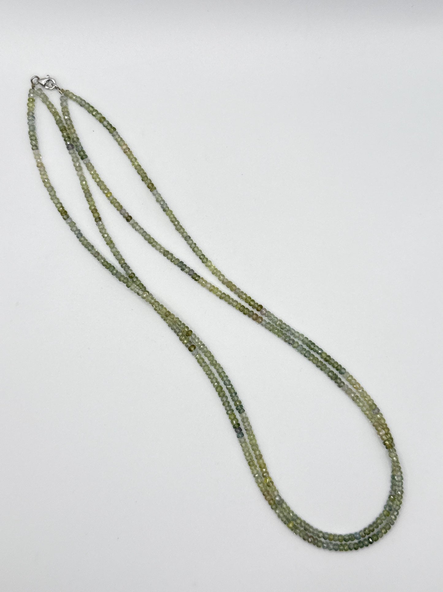 Green Sapphire Beaded Necklace: Genuine Gemstone Healing Crystal - 18in