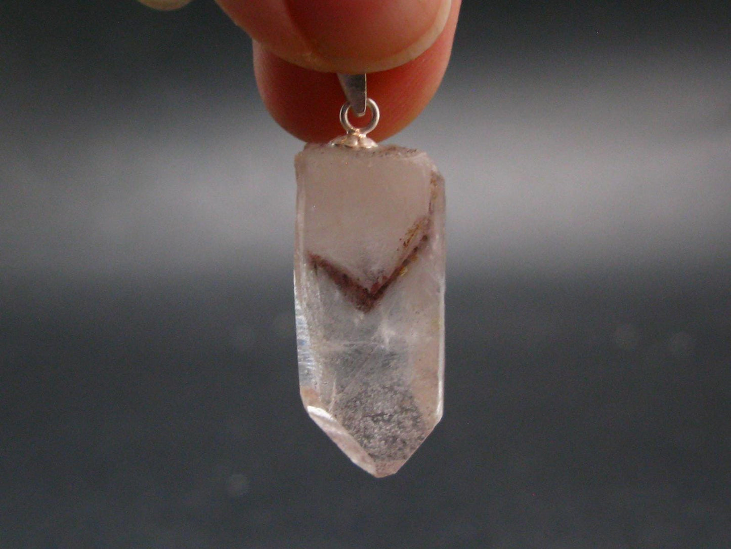 Phantom Hematite in Quartz Crystal Pendant From India - 1.3" - 4.04 Grams