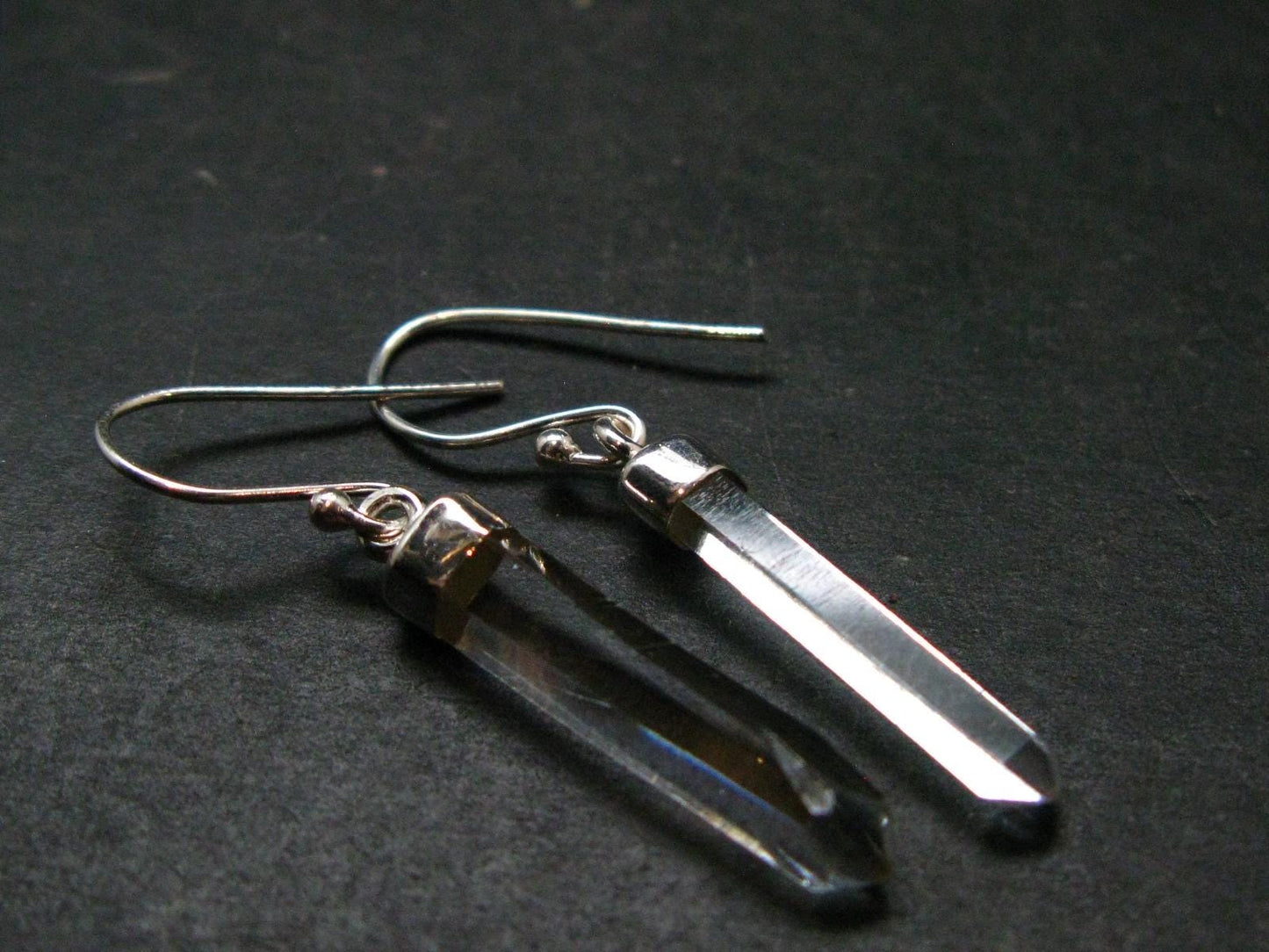 Lemurian Quartz Seed Crystal Silver Earrings From Brazil - 1.6"