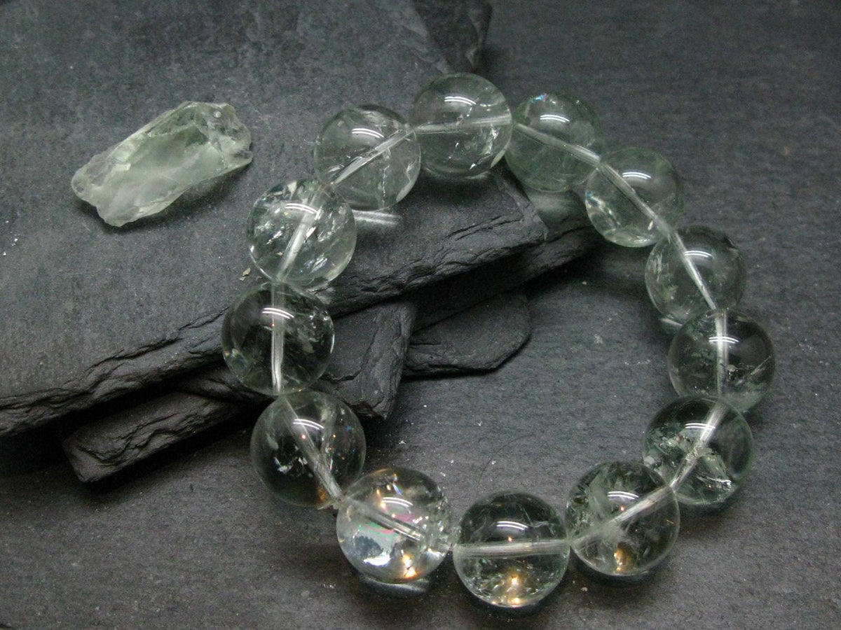 Prasiolite Green Amethyst Genuine Bracelet ~ 7 Inches ~ 17mm Round Beads