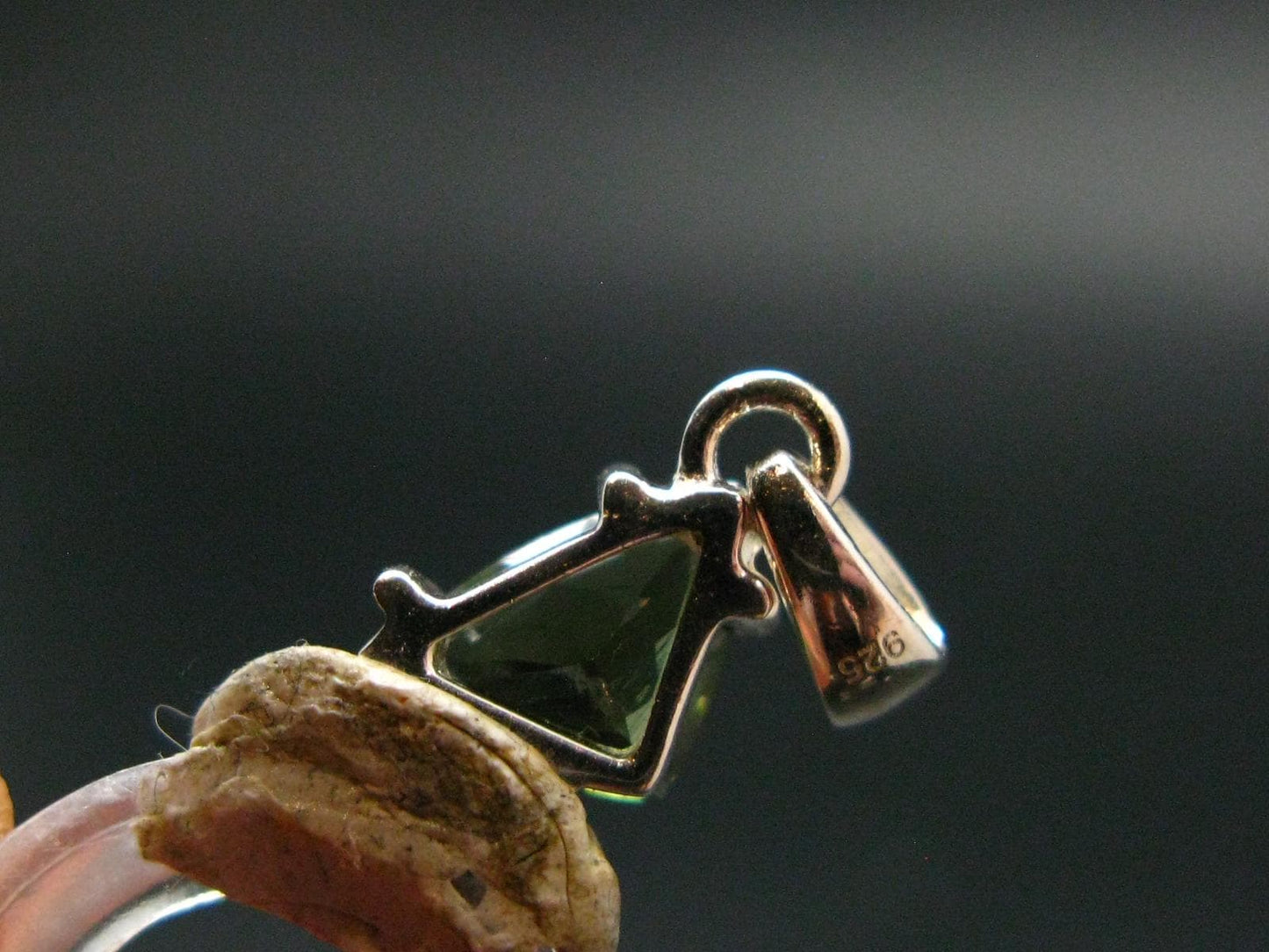 Moldavite Tektite Facetted Silver Pendant from Czech Republic - 0.7" - 1.10 Grams