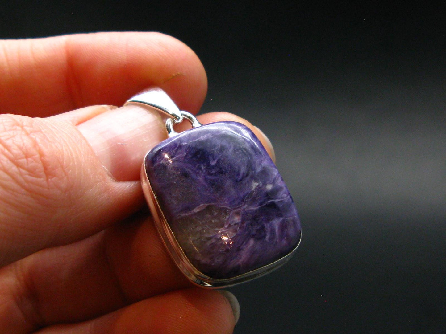 Rare High-Quality Charoite Silver Plated Pendant From Russia - 1.4" - 5.92 Grams