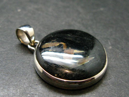 Very Rare Sterling Silver Nuumite Nuummite Pendant From Greenland - 1.5" - 9.67 Grams
