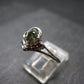 Moldavite & Red Garnet Sterling Silver Ring From Czech Republic - Size 8.5 - 2.61 Grams