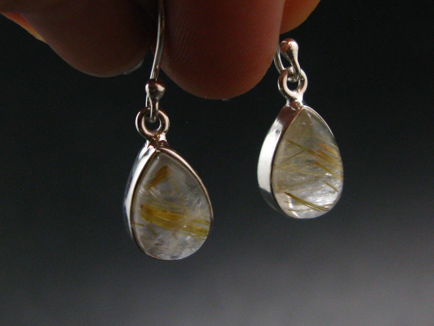 Rutilated Quartz Silver earrings From Brazil - 1.1"