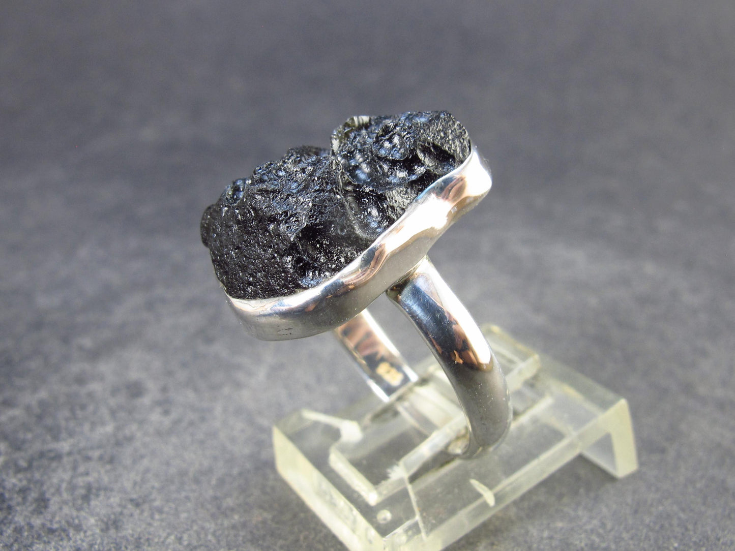 Black Tibetan Tektite Silver Ring from Tibet - Size 6.5 - 4.31 Grams