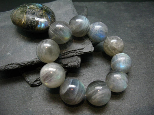 Labradorite Genuine Bracelet ~ 7 Inches ~ 20mm Round Beads