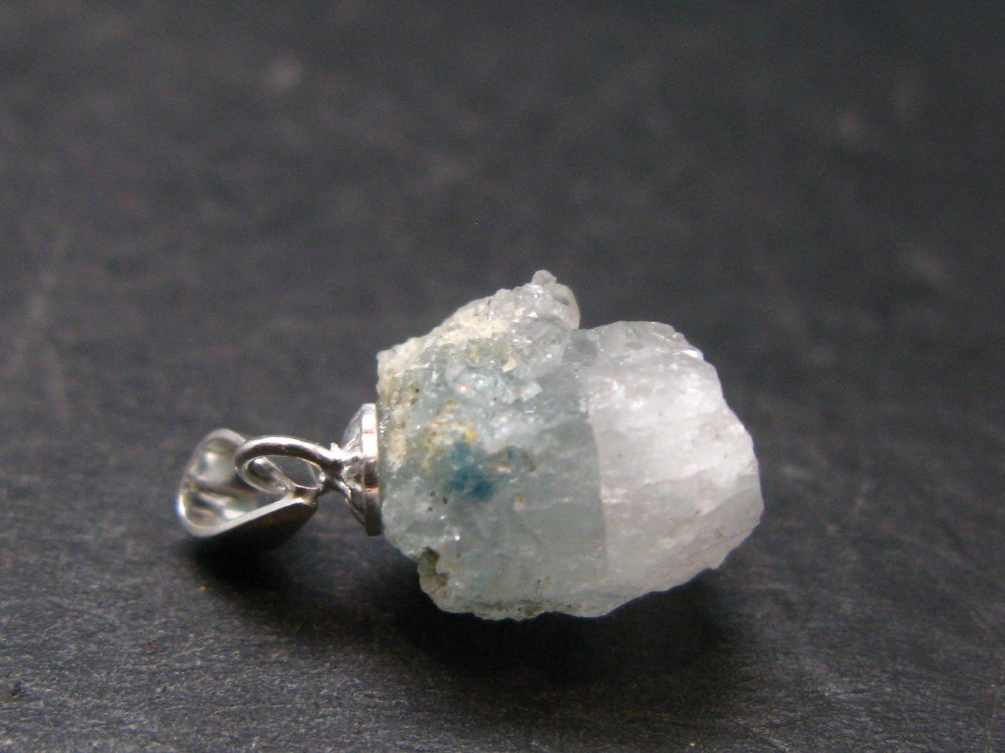 Rare Raw Blue Euclase Gem Crystal Silver Pendant from Zimbabwe - 0.6" - 1.45 Grams