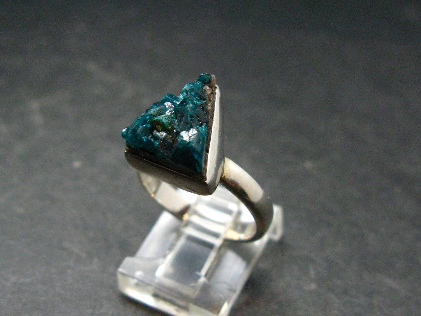 Emerald Green Dioptase Crystal Silver Ring from Congo - 4.25 Grams - Size 7