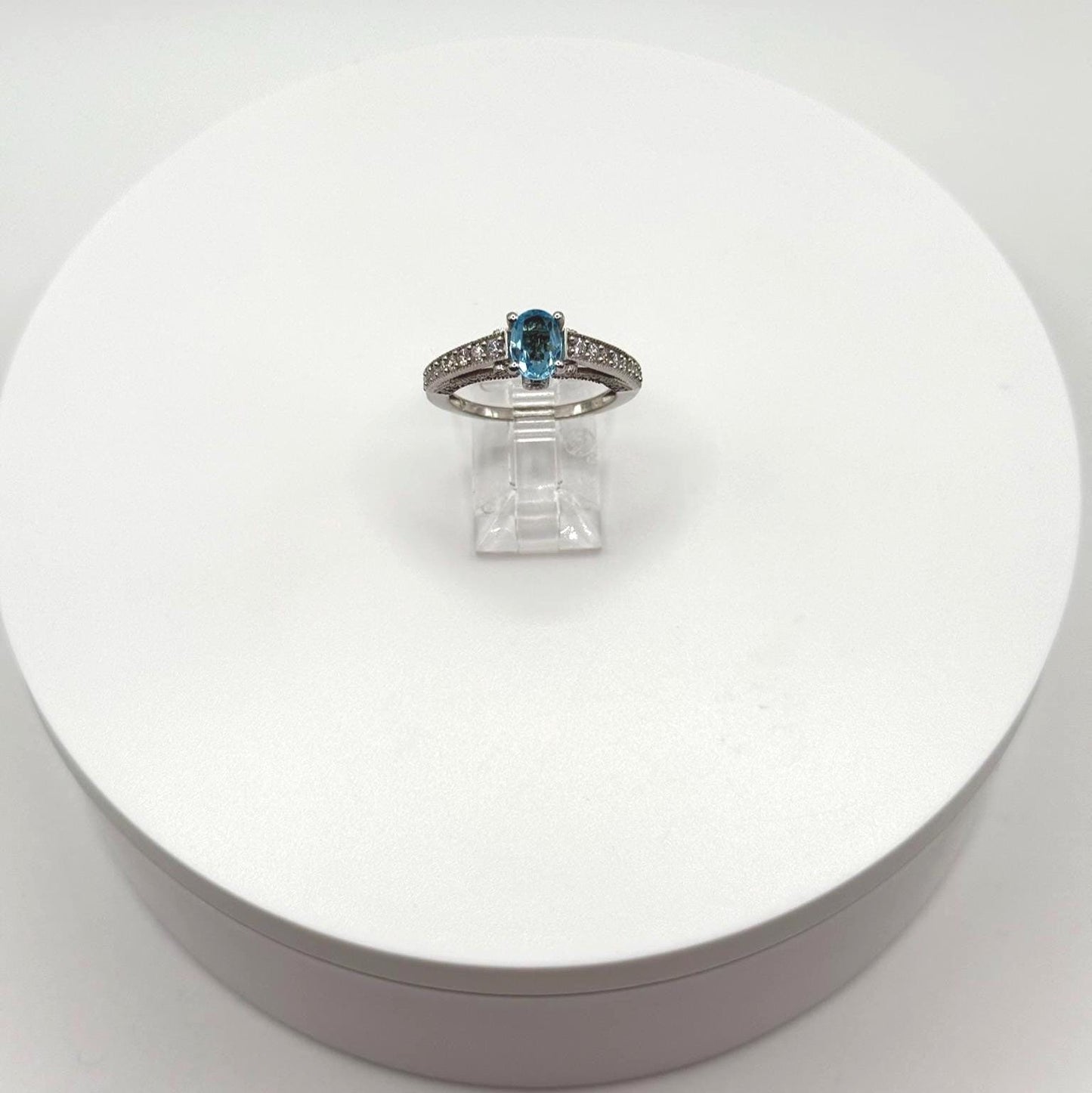 Swiss Blue Topaz Sterling Silver Ring with Accents - Size 7