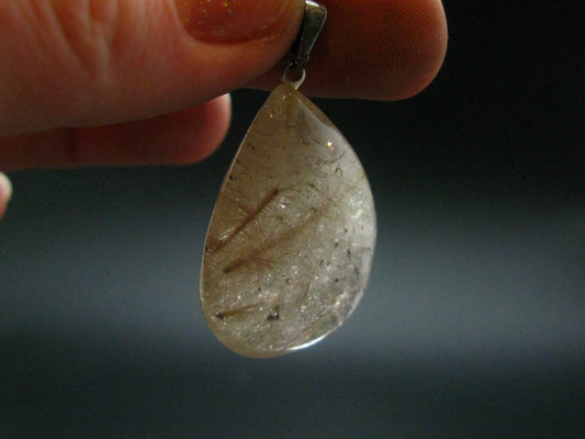 Rutilated Quartz Silver Pendant From Brazil - 1.5"