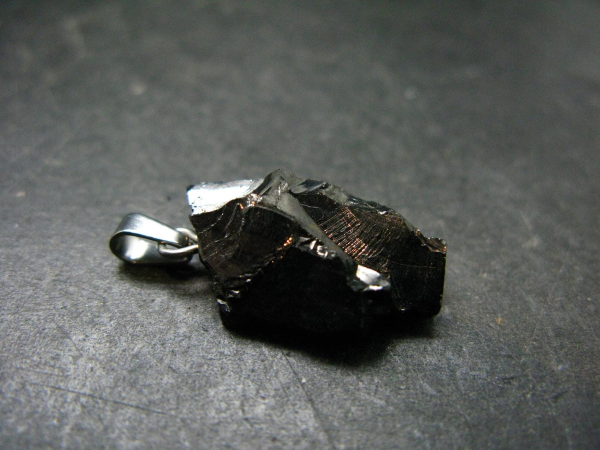 Unpolished Elite Shungite Silver Pendant from Russia - 1.1" - 1.94 Grams