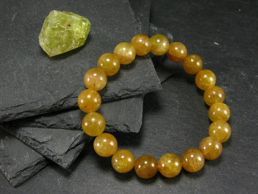 Rare Golden Apatite Genuine Bracelet From Mexico ~ 7 Inches ~ 10mm Round Beads