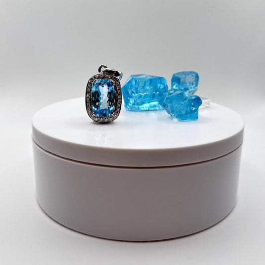 Swiss Blue Topaz Cushion-Cut Pendant with Halo - 11.95 Grams