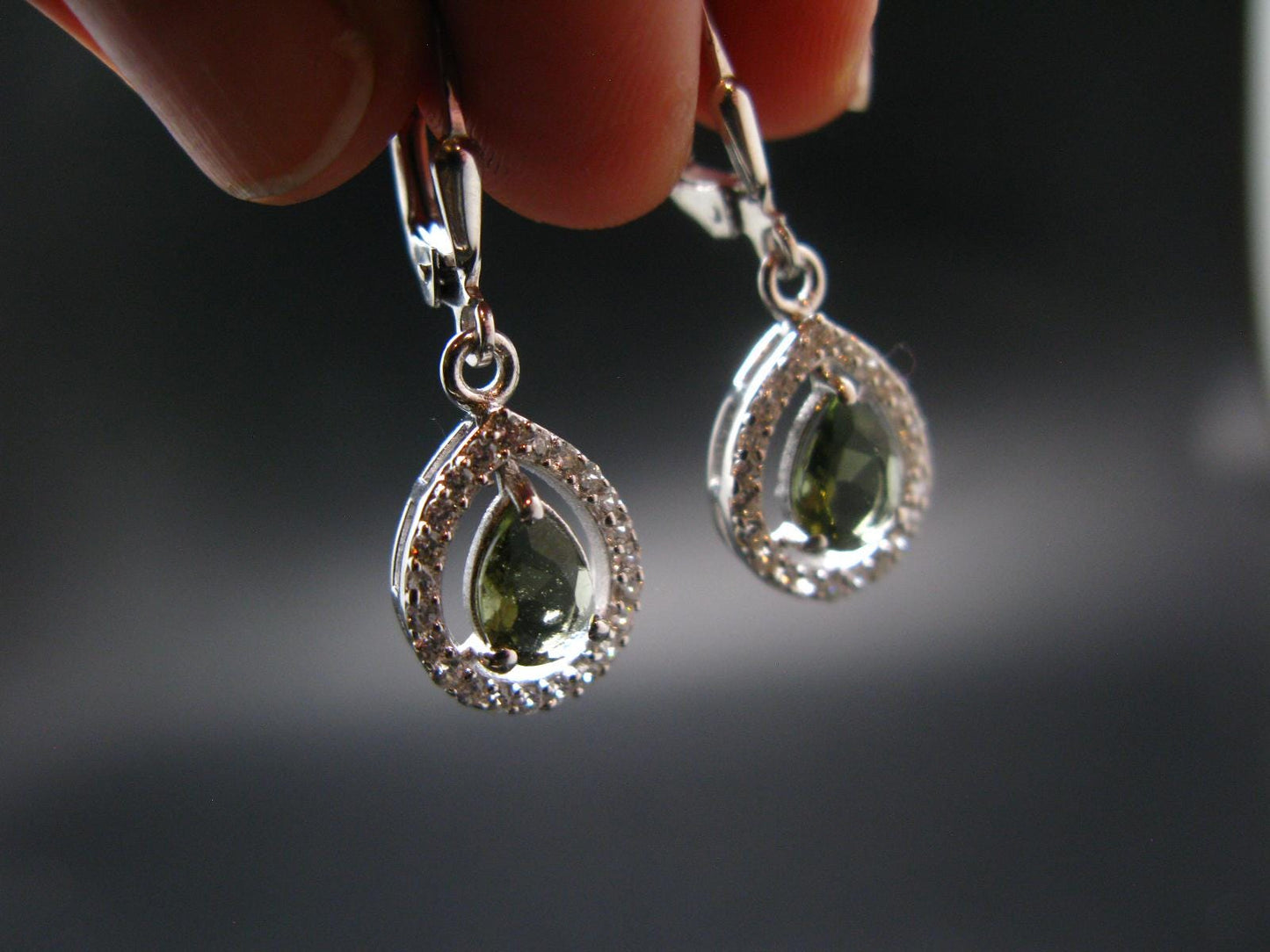 Moldavite Tektite Silver Earrings from Czech Republic - 2.94 Grams