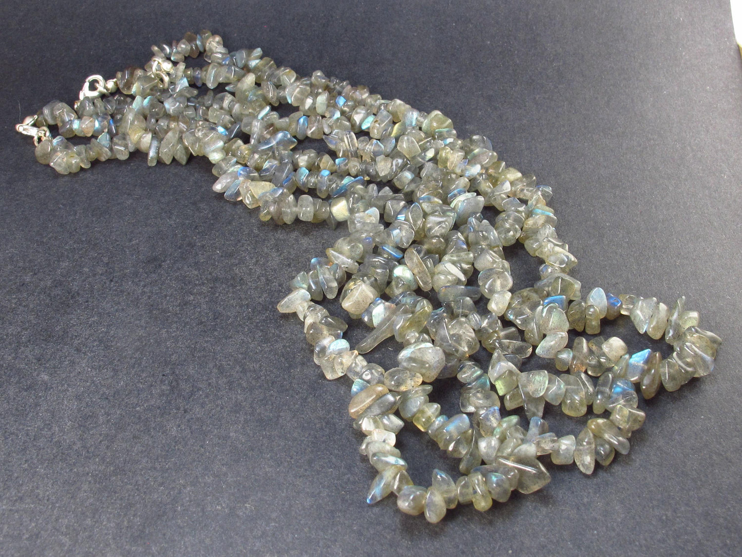Lot of 3 Labradorite Tumbled Beads Necklaces From Madagascar - 18"