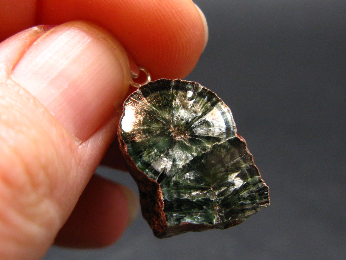 Nice Polished Seraphinite Clinochlore Stalactite Silver Pendant From Russia - 1.0" - 3.36 Grams