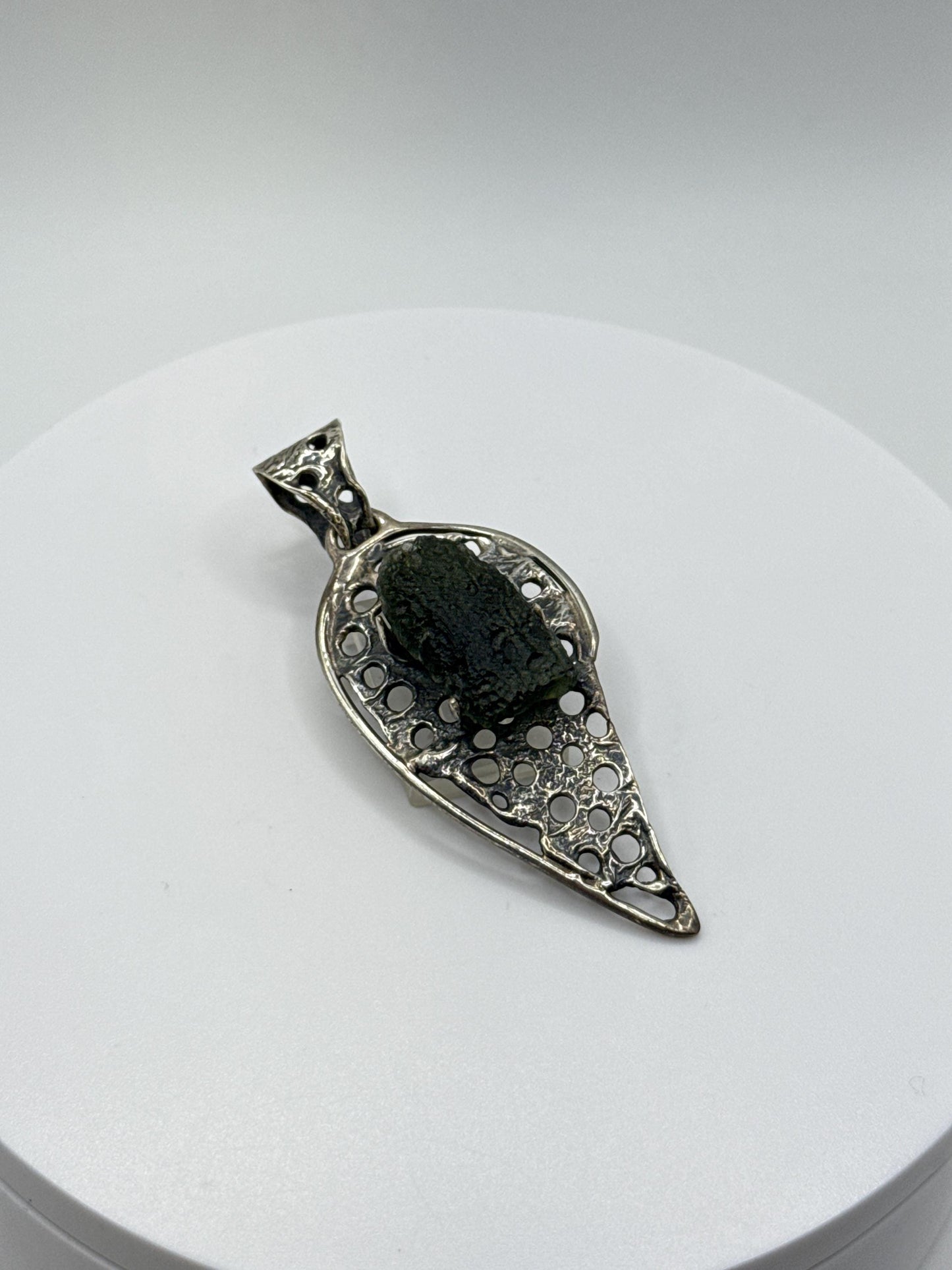 Natural Moldavite Pendant | Sterling Silver | Tektite from Czech Republic | Unique Green Crystal Jewelry - 9.75 Grams