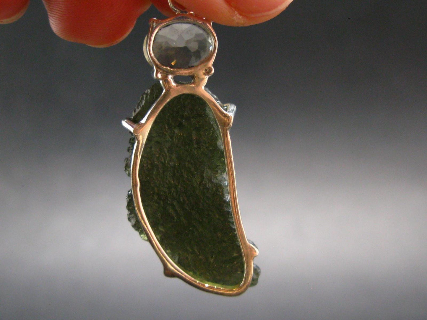 Moldavite & Libyan Tektite Silver Pendant - 2.0" - 7.1 Grams