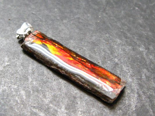 Ammolite Amolite Silver Pendant From Alberta Canada - 1.6" - 1.73 Grams