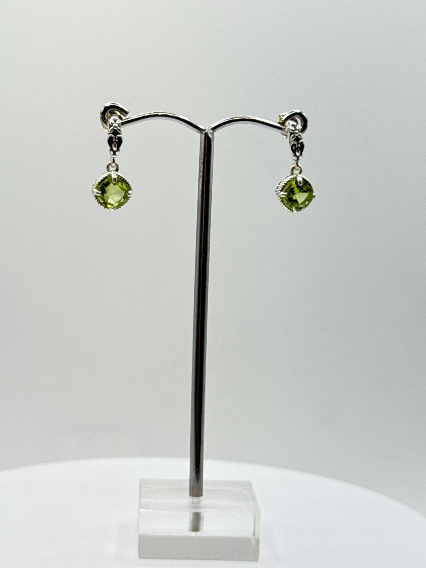 Peridot Sterling Silver Dangle Earrings | Ornate August Birthstone