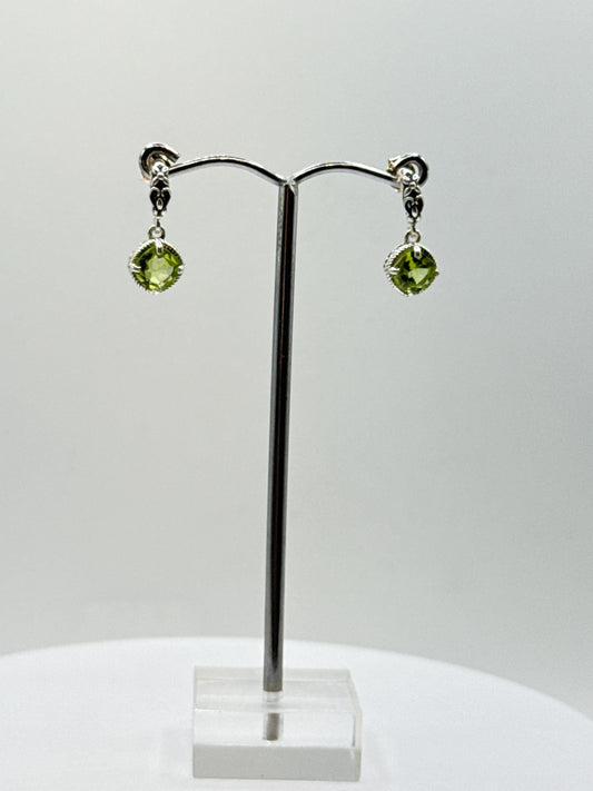 Peridot Sterling Silver Dangle Earrings | Ornate August Birthstone