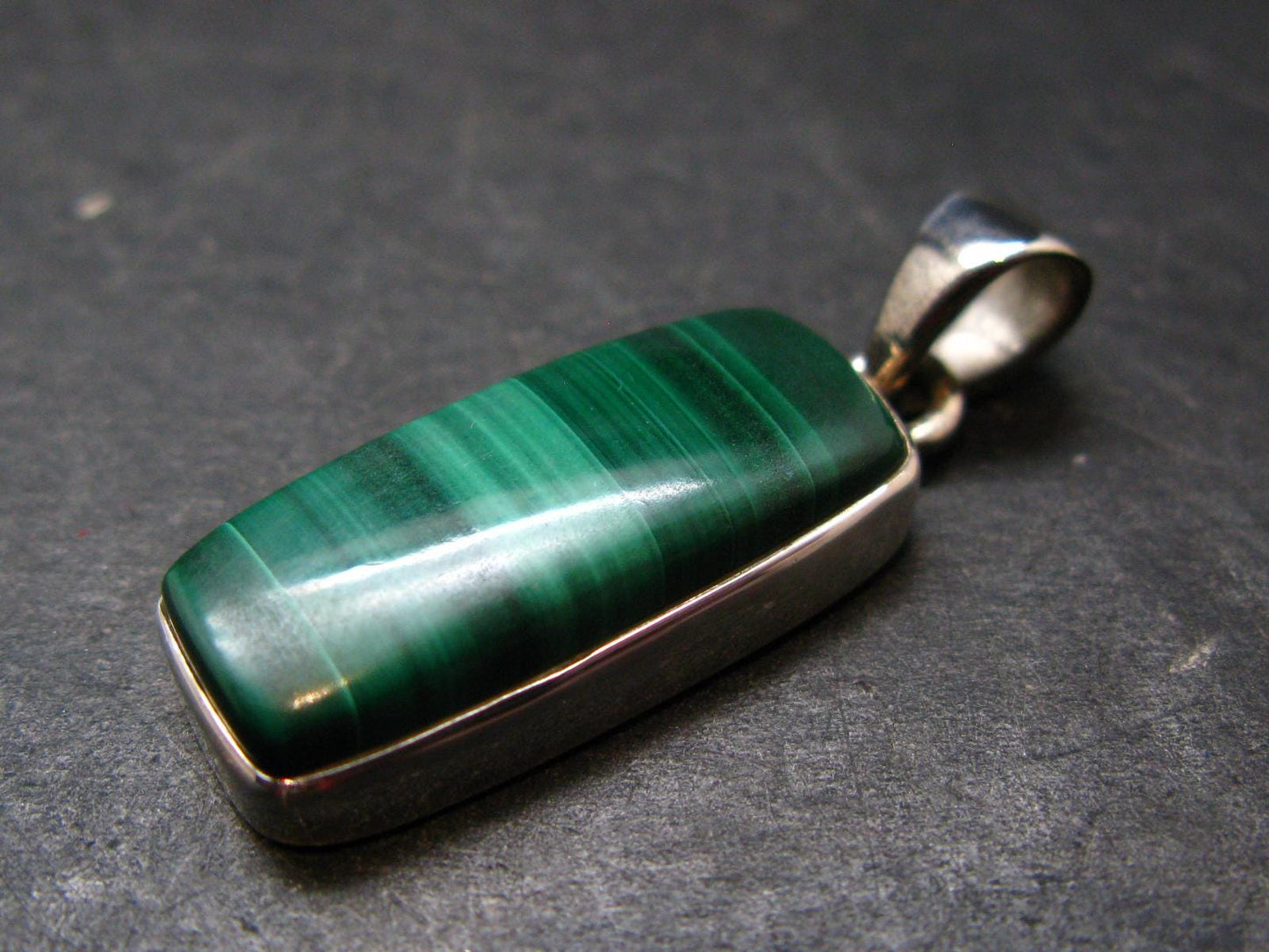 Genuine Vivid Vibrant Green Malachite Sterling Silver Pendant From Congo - 1.3" - 5.56 Grams
