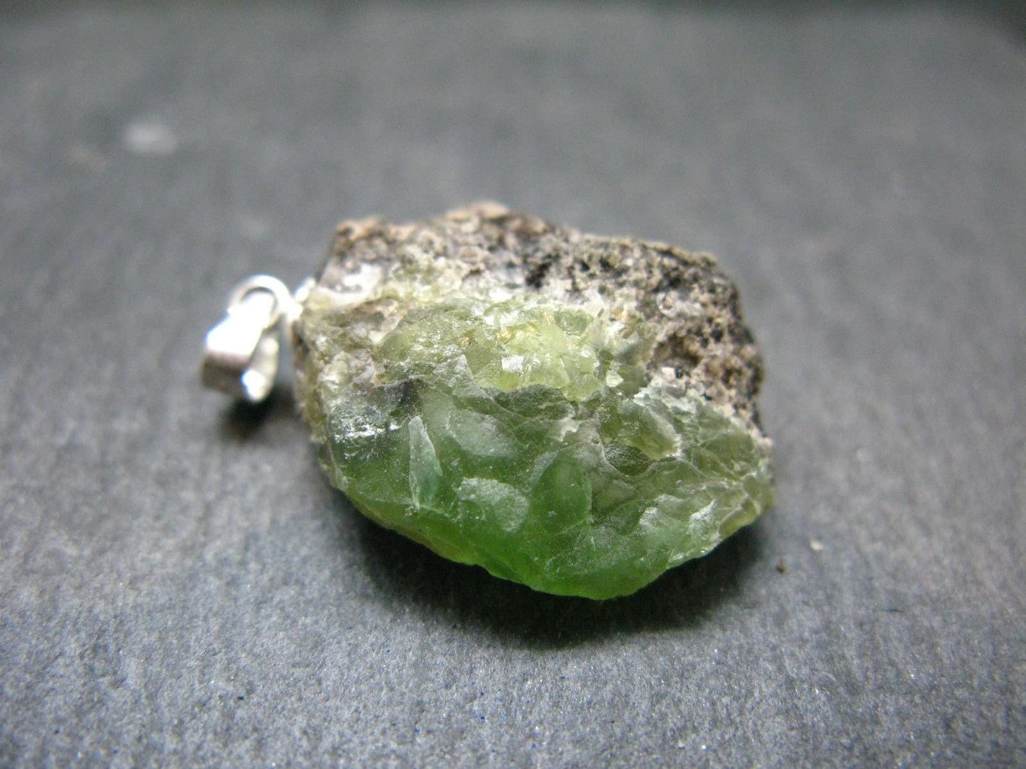 Rare Green Smithsonite Cluster Silver Pendant From Namibia - 1.2" - 6.08 Grams