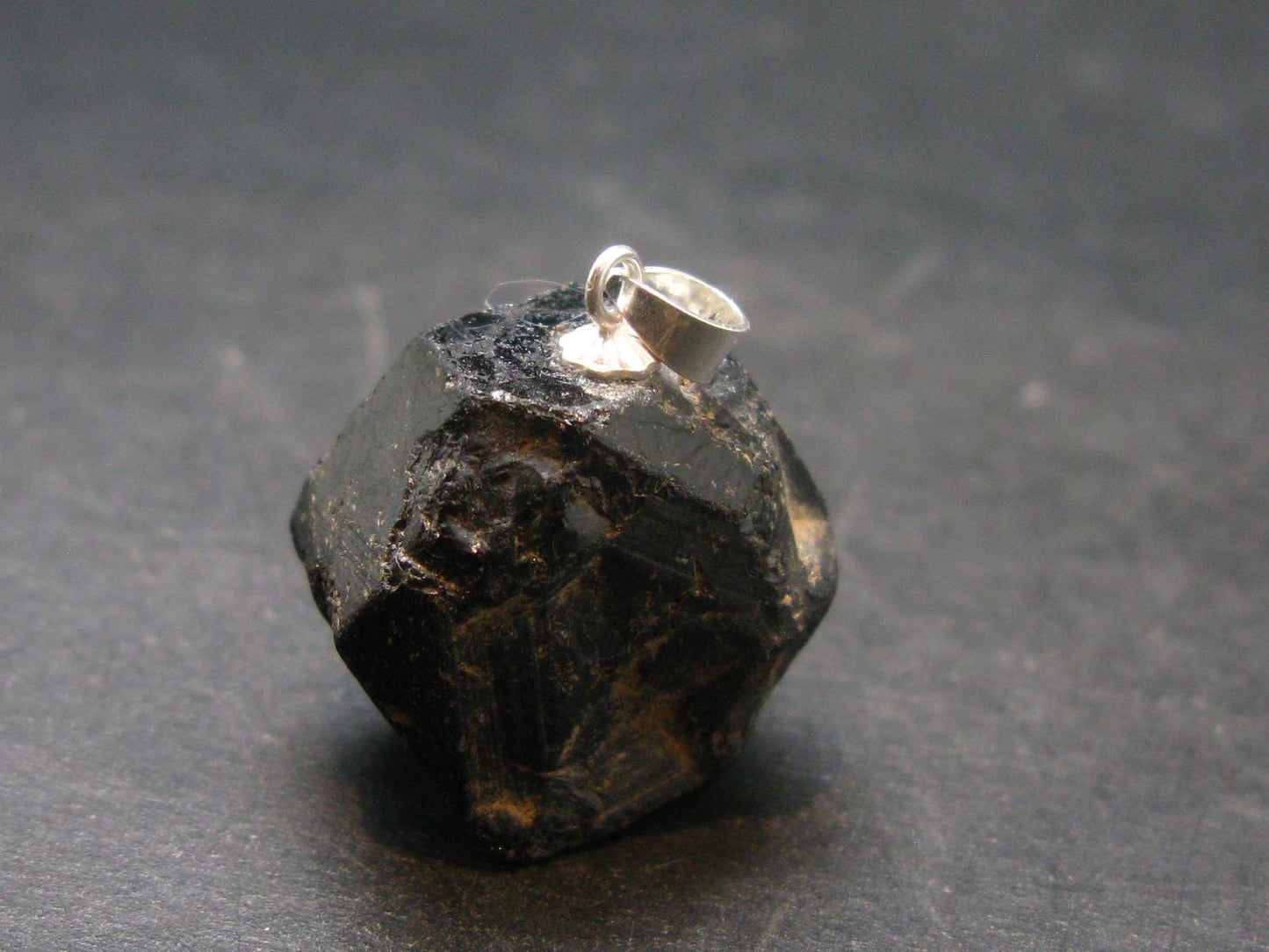 Sharp Black Melanite Andradite Garnet Silver Pendant From Mali - 1.0" - 11.09 Grams