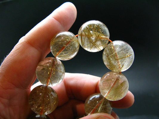Rutilated Quartz Genuine Bracelet ~ 8 Inches ~ 20mm Round Beads