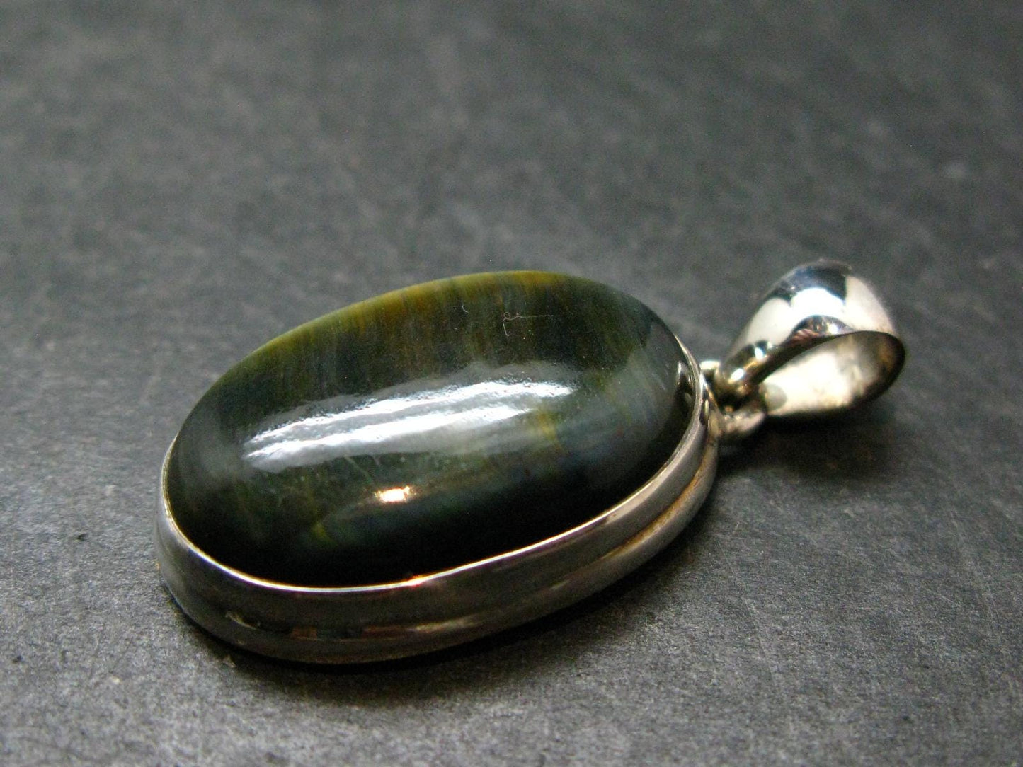 Hawk Eye (Blue Tiger Eye) Silver Pendant from South Africa - 1.4"