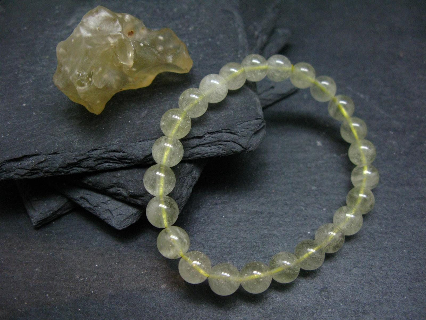 Libyan Tektite Glass Genuine Bracelet ~ 7 Inches ~ 8mm Round Beads