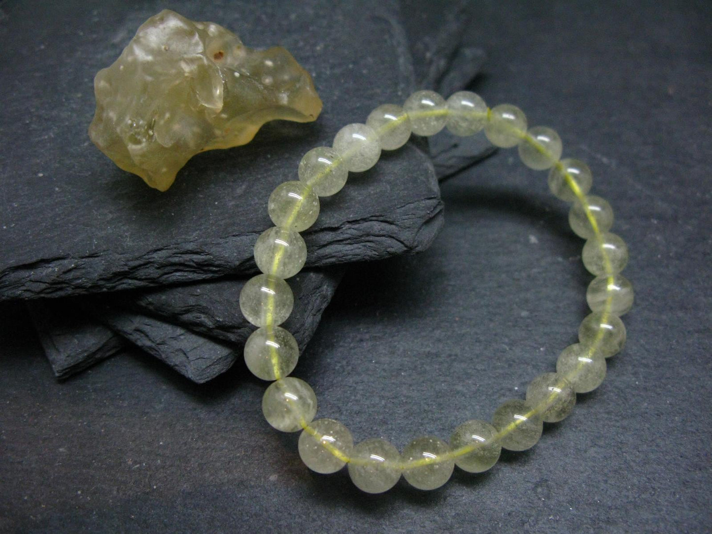 Libyan Tektite Glass Genuine Bracelet ~ 7 Inches ~ 8mm Round Beads