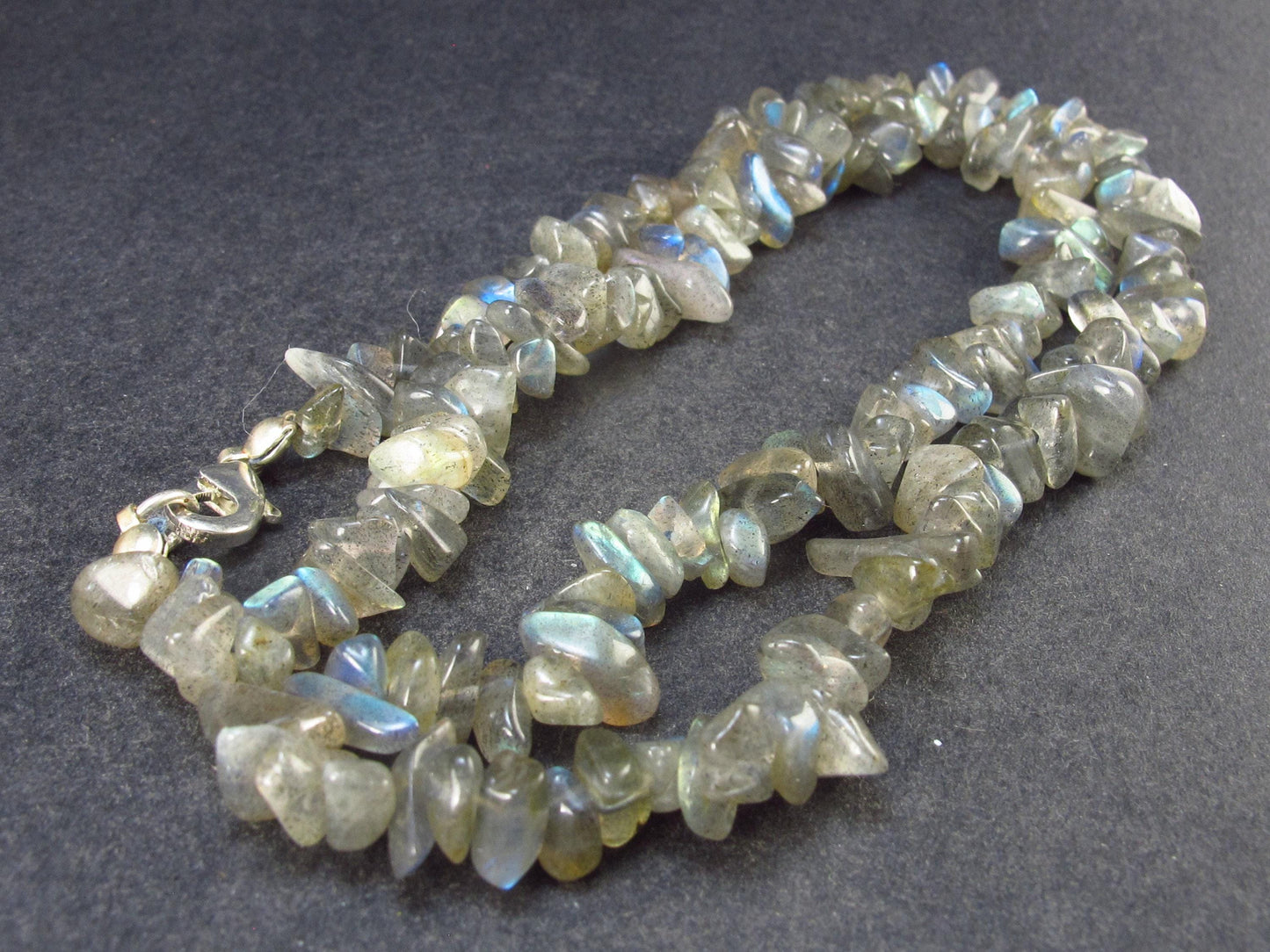 Lot of 3 Labradorite Tumbled Beads Necklaces From Madagascar - 18"