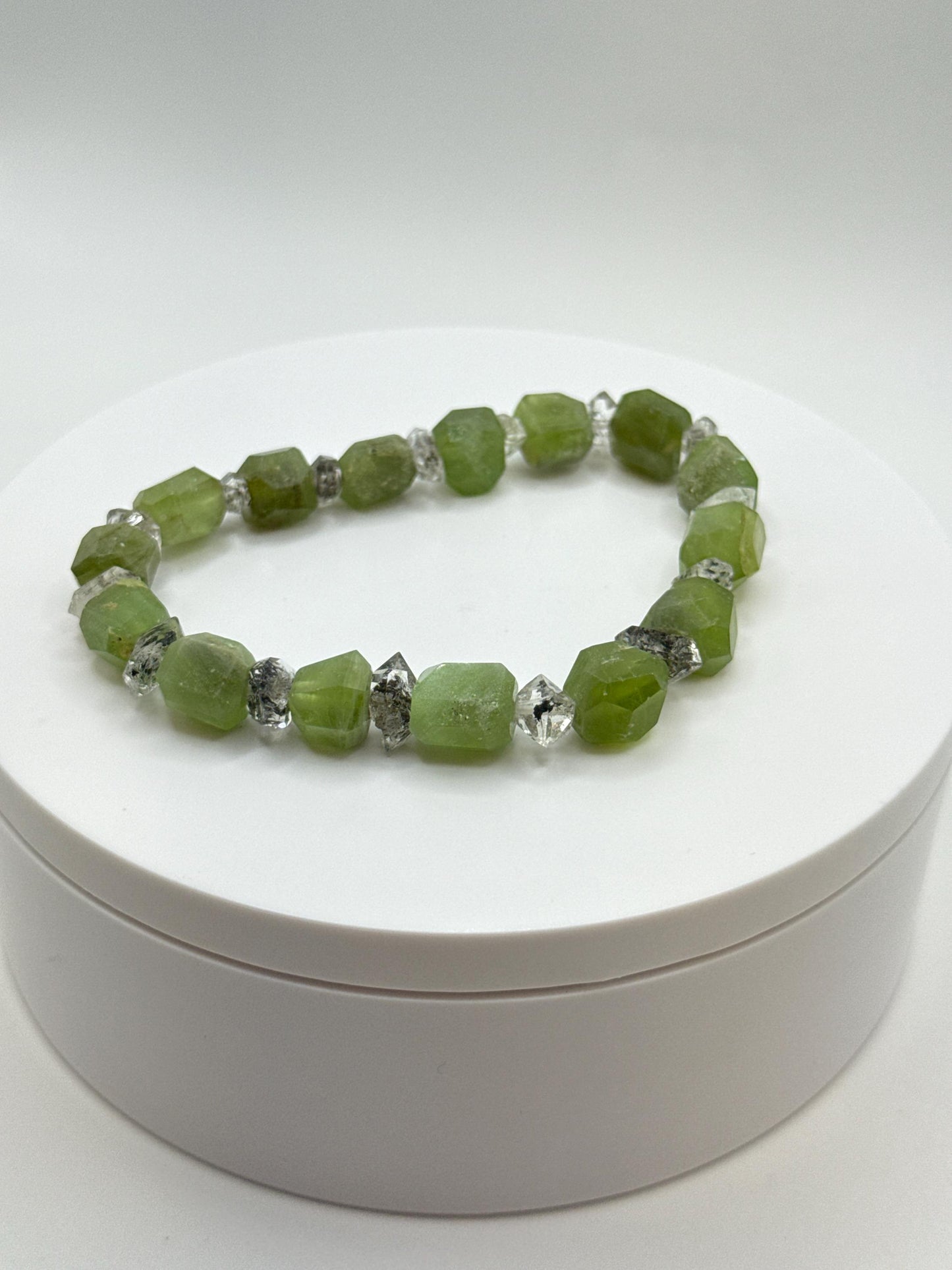 Peridot & Herkimer Diamond Nugget Bracelet | August Birthstone Jewelry