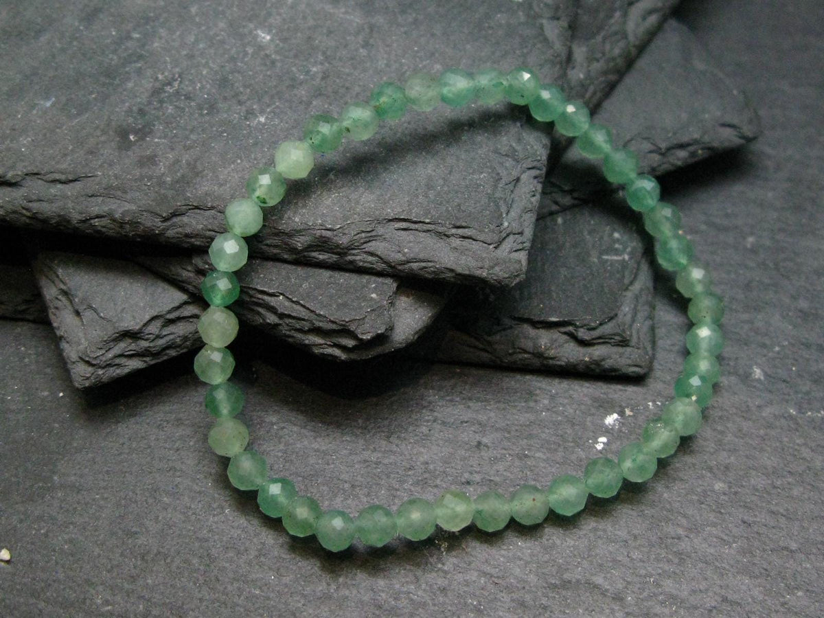 Green Aventurine Genuine Bracelet ~ 7 Inches ~ 4mm Round Facetted Beads