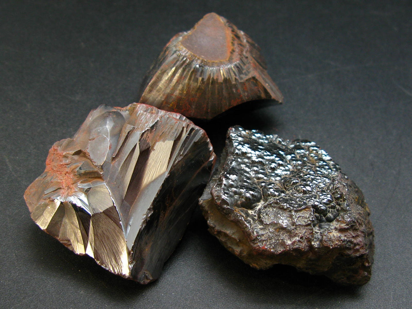 Kidney Ore!! Lot of Three Rough Brilliant Silvery Black Botryoidal Bubbles Hematite from Morocco