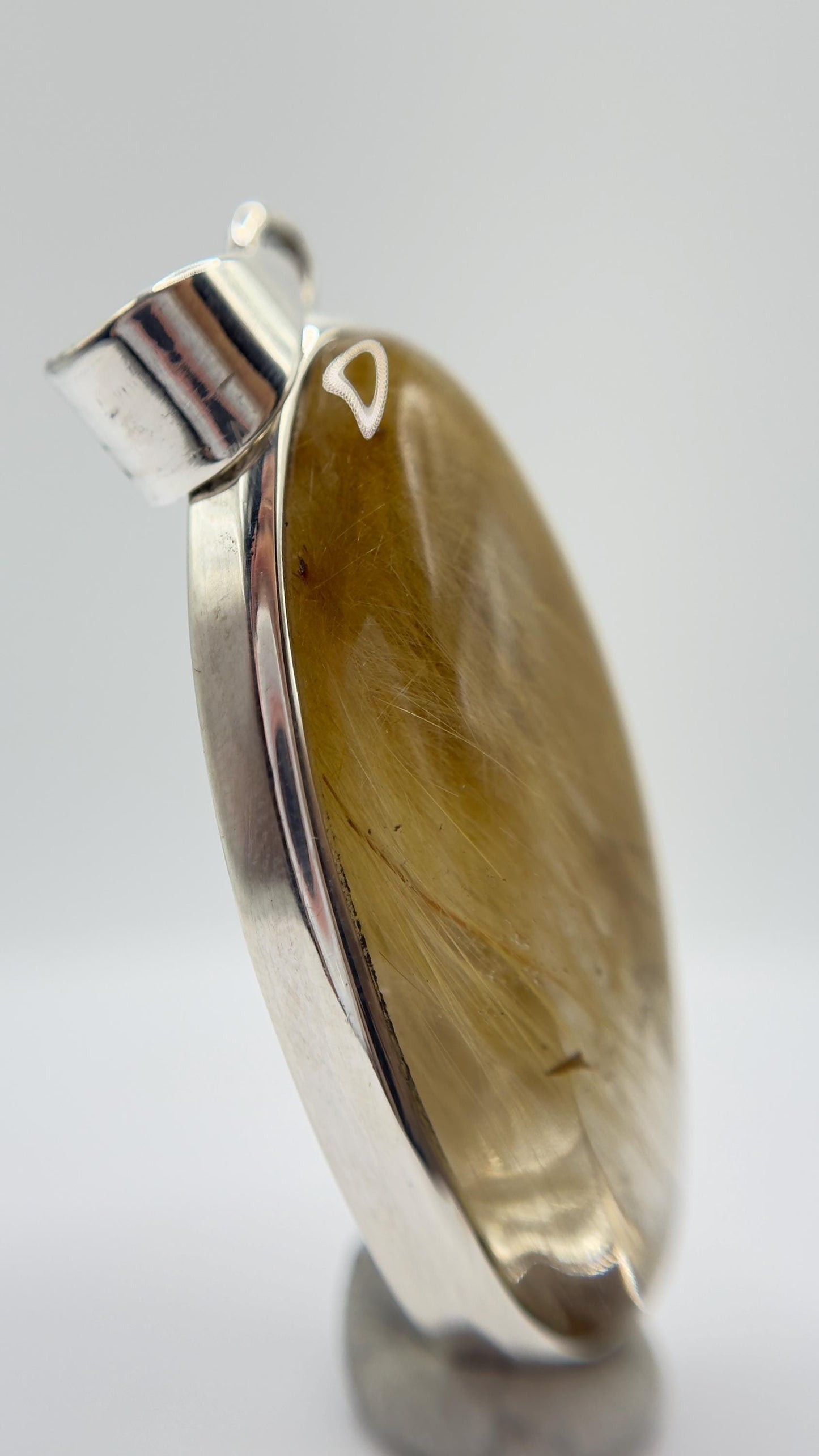 Golden Needle Inclusion Quartz Pendant – Natural Crystal Cabochon in Sterling Silver