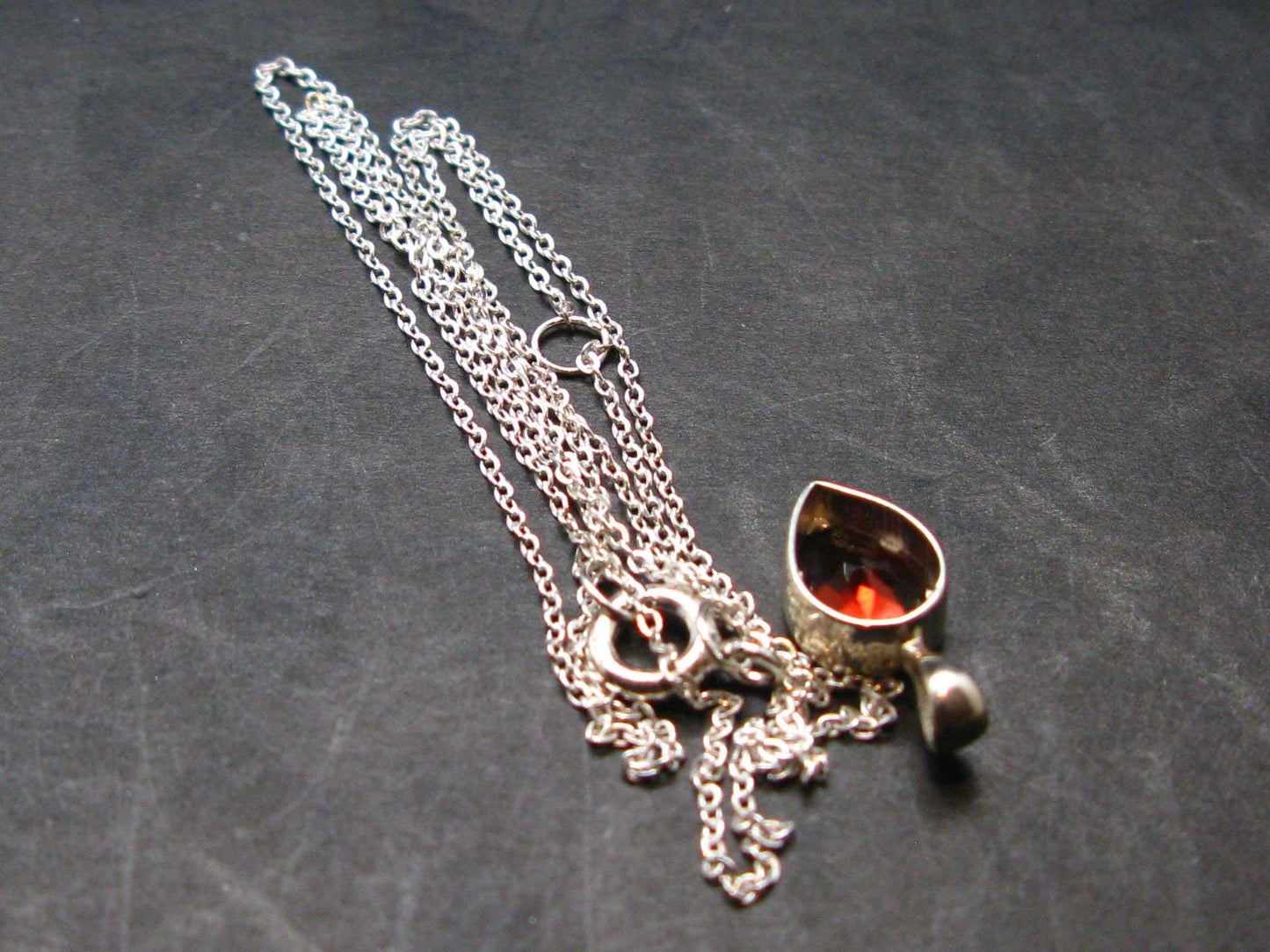 Red Garnet Almandine Gem Silver Pendant with Chain From India - 18" - 1.75 Grams