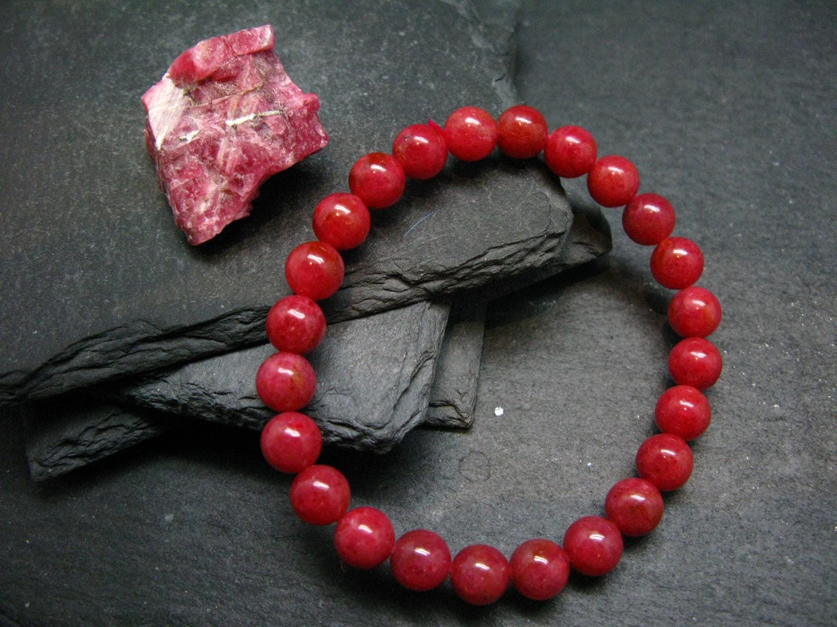 Rhodonite Gem Genuine Bracelet ~ 7 Inches ~ 8mm Round Beads