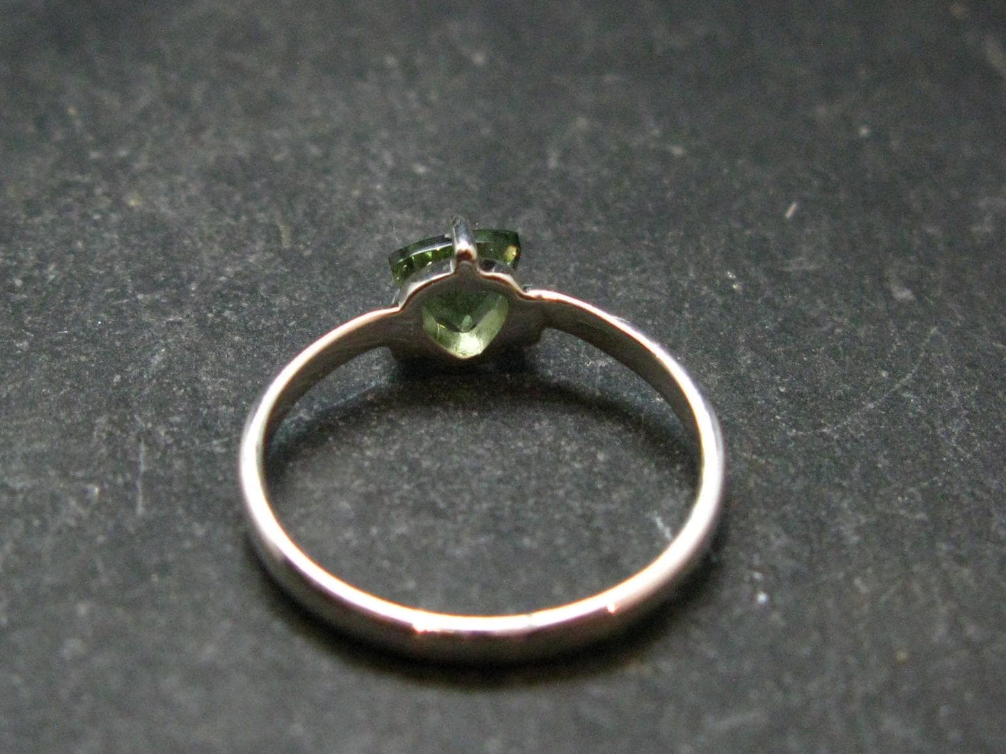 Moldavite Tektite Facetted Silver Ring from Czech Republic - Size 6 - 1.32 Grams