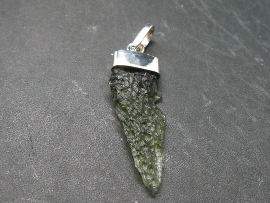 Moldavite Tektite Silver Clover Pendant from Czech Republic - 1.7" - 2.5 Grams